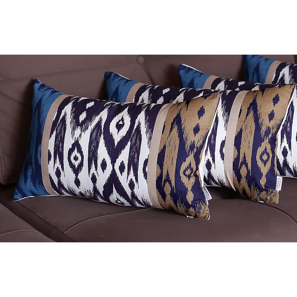 Set Of 4 Brown And Blue Ikat Design Lumbar Pillow Covers