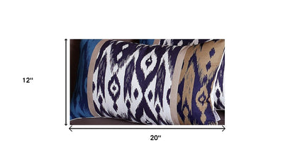 Set Of 4 Brown And Blue Ikat Design Lumbar Pillow Covers