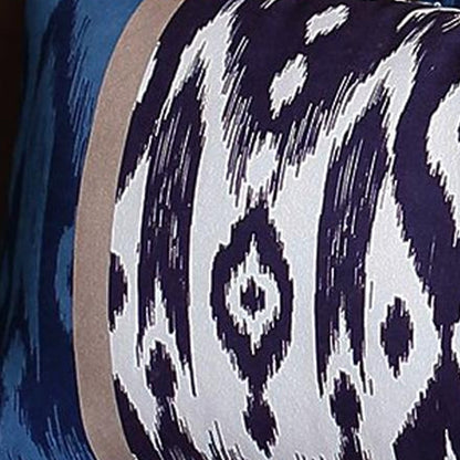 Set Of 4 Brown And Blue Ikat Design Lumbar Pillow Covers