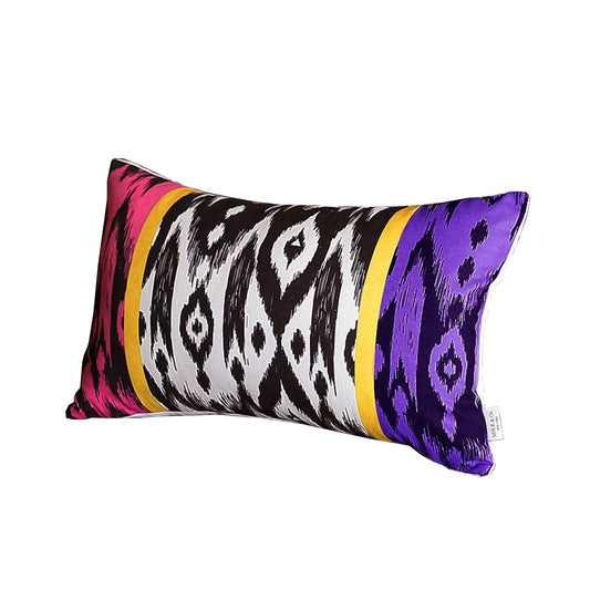 Set Of 4 Purple And Pink Ikat Design Lumbar Pillow Covers