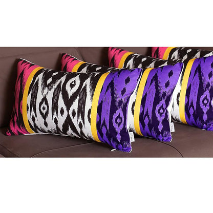 Set Of 4 Purple And Pink Ikat Design Lumbar Pillow Covers