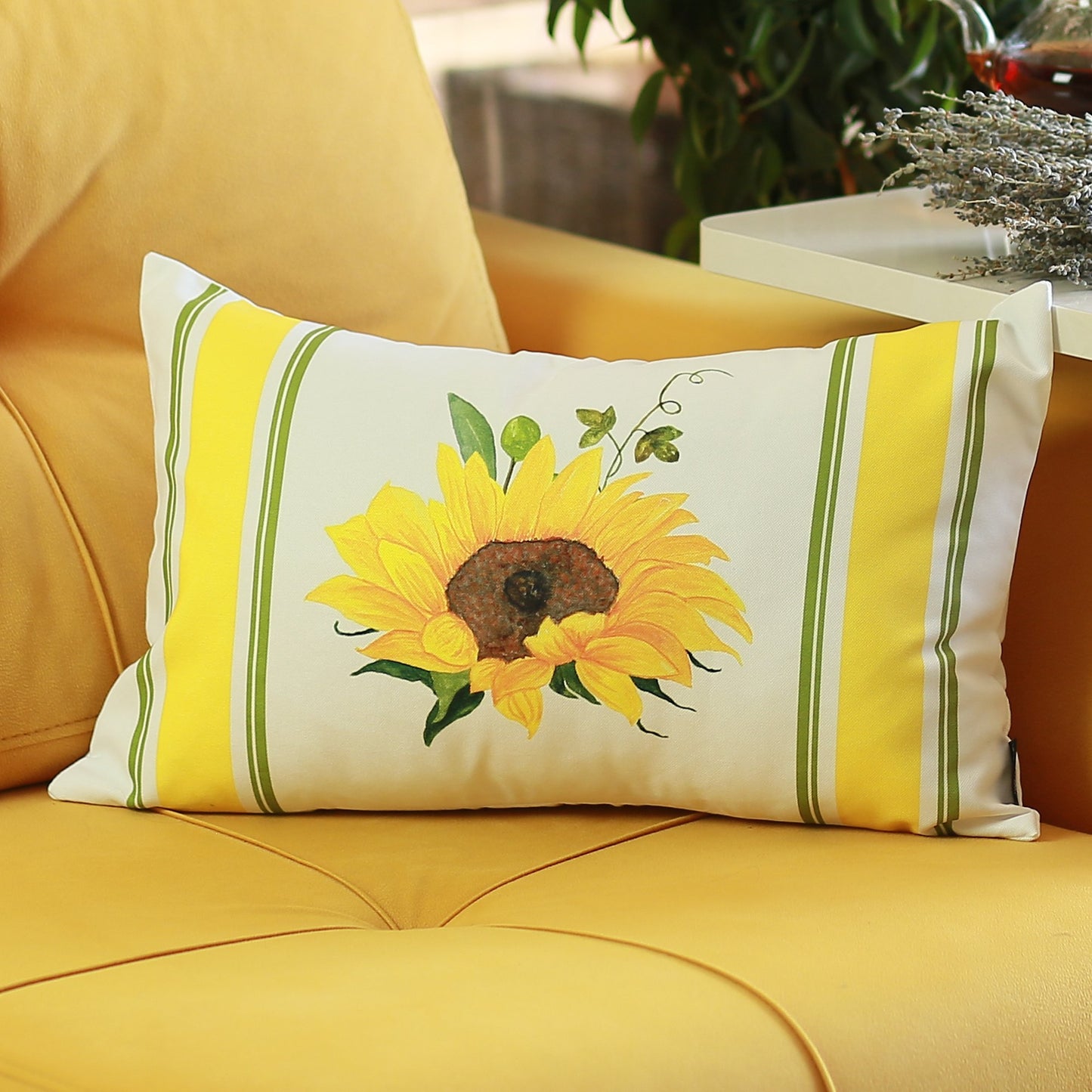 Set Of 4 Sunflower Design Lumbar Pillow Covers