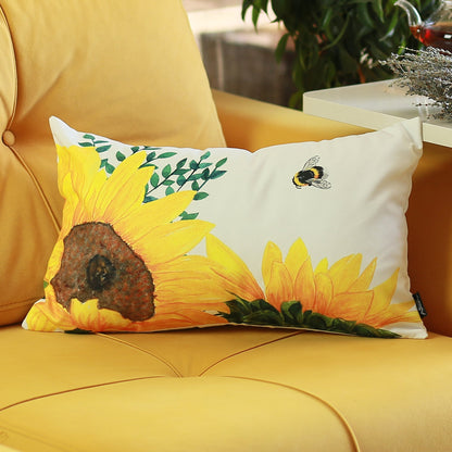 Set Of 4 20" Sunflower Bee Lumbar Pillow Cover In Multicolor