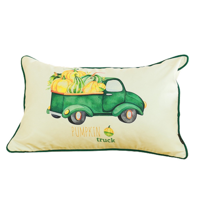 Set Of Four 20" Green Pumpkin Pick Up Truck Lumbar Pillow Covers