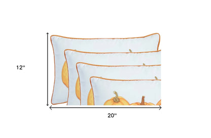 Set Of Four 20" Orange Pumpkin Trio Lumbar Throw Pillow Covers