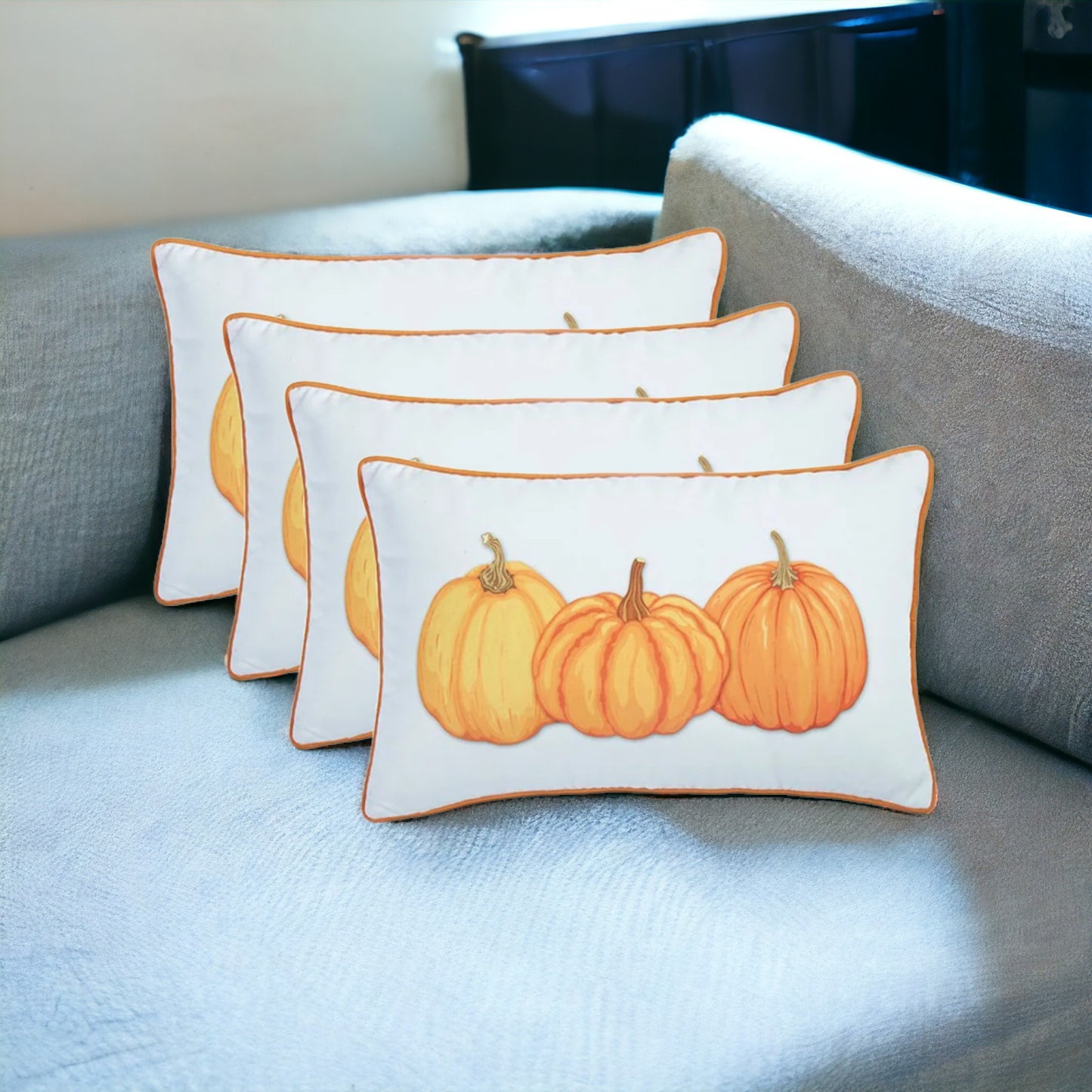 Set Of Four 20" Orange Pumpkin Trio Lumbar Throw Pillow Covers