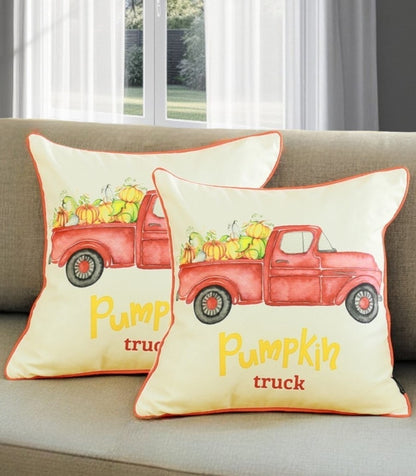 Set of Two Natural and Orange Pumpkin Throw Pillow Cover