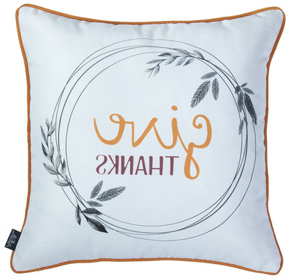 Set of Two Orange and White Give Thanks Throw Pillow Cover