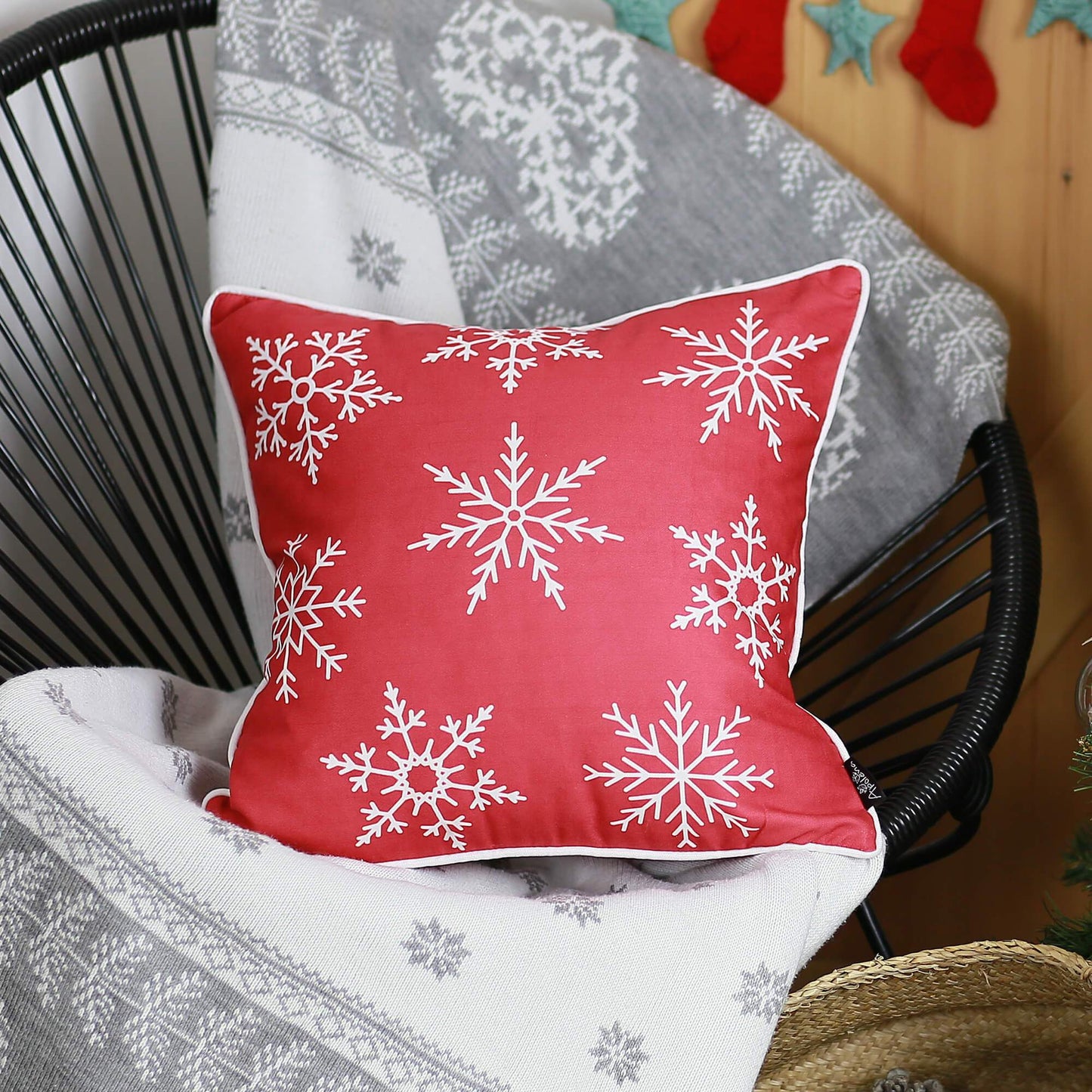 Set Of Two Red 18" Christmas Snowflakes Throw Pillow Covers