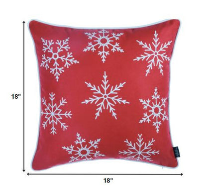 Set Of Two Red 18" Christmas Snowflakes Throw Pillow Covers