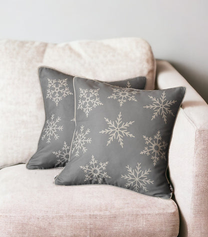 Set Of Two Silver Gray 18" Snowflakes Throw Pillow Covers