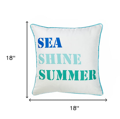 Set of Two White and Blue Sea Shine Summer Throw Pillow Covers