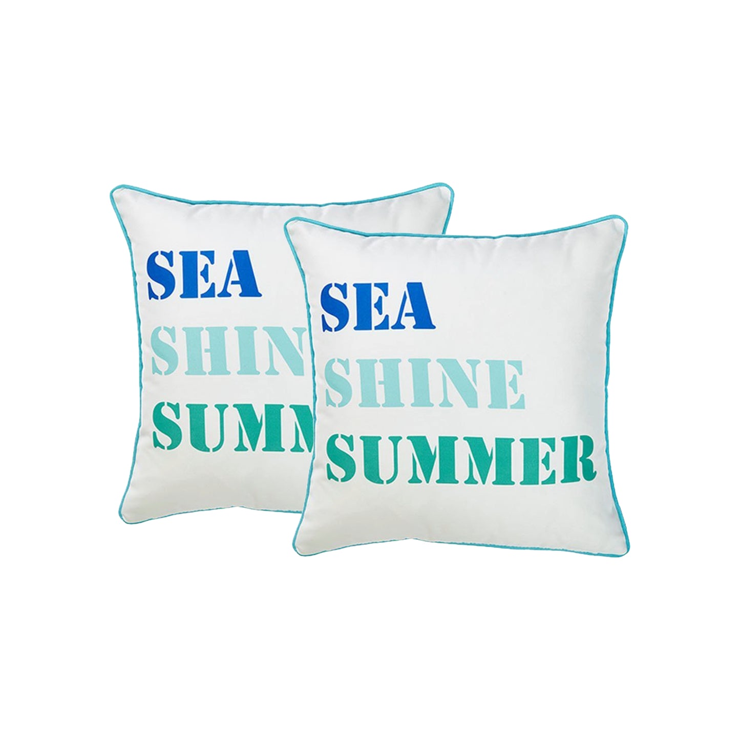 Set of Two White and Blue Sea Shine Summer Throw Pillow Covers