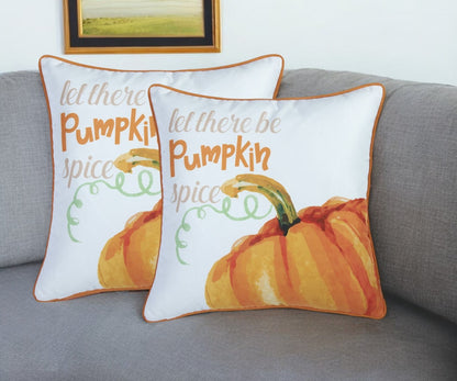 Set of Two 18" Orange and Ivory Pumpkin Spice Throw Pillow Covers