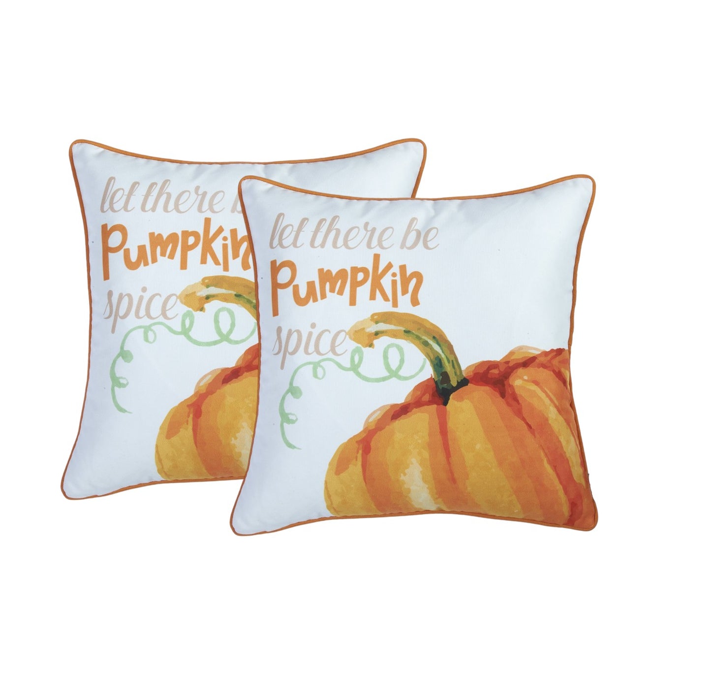 Set of Two 18" Orange and Ivory Pumpkin Spice Throw Pillow Covers