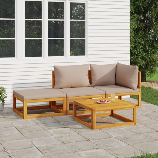 4 Piece Patio Lounge Set with Taupe Cushions Solid Wood