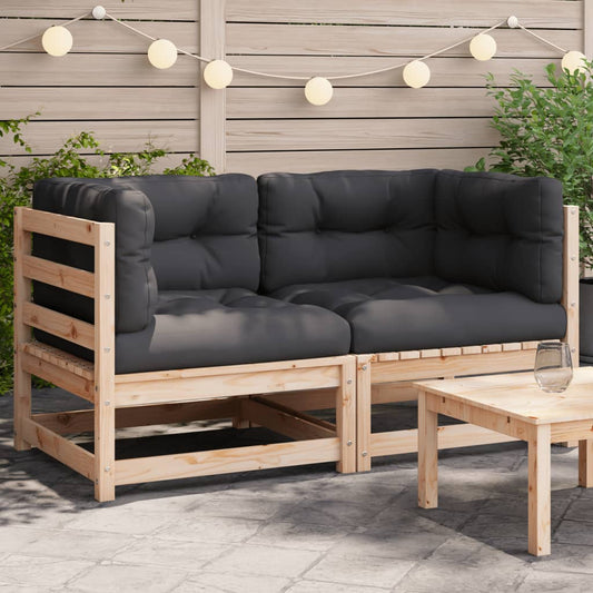 Patio Sofas Corner with Cushions 2 pcs Solid Wood Pine