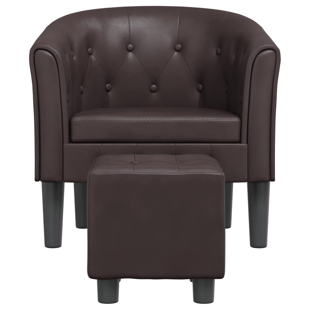 Tub Chair with Footstool Brown Faux Leather