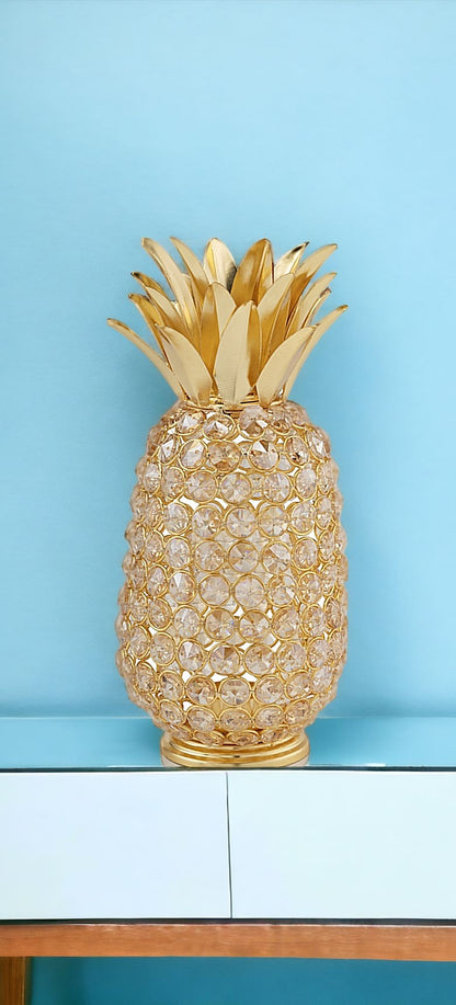 11" Faux Crystal And Gold Pineapple Sculpture