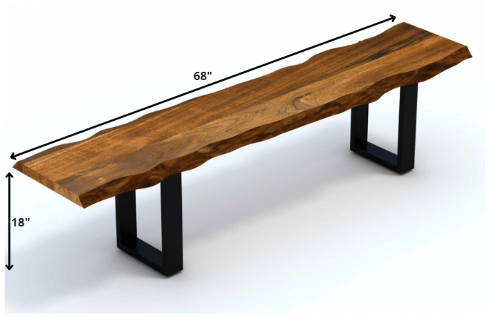 68" Brown and Black Live Edge Solid Wood Dining Bench