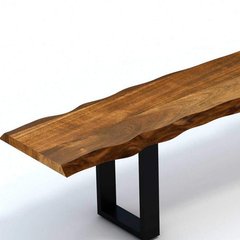 68" Brown and Black Live Edge Solid Wood Dining Bench