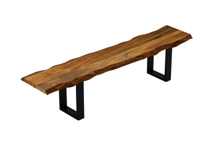 68" Brown and Black Live Edge Solid Wood Dining Bench