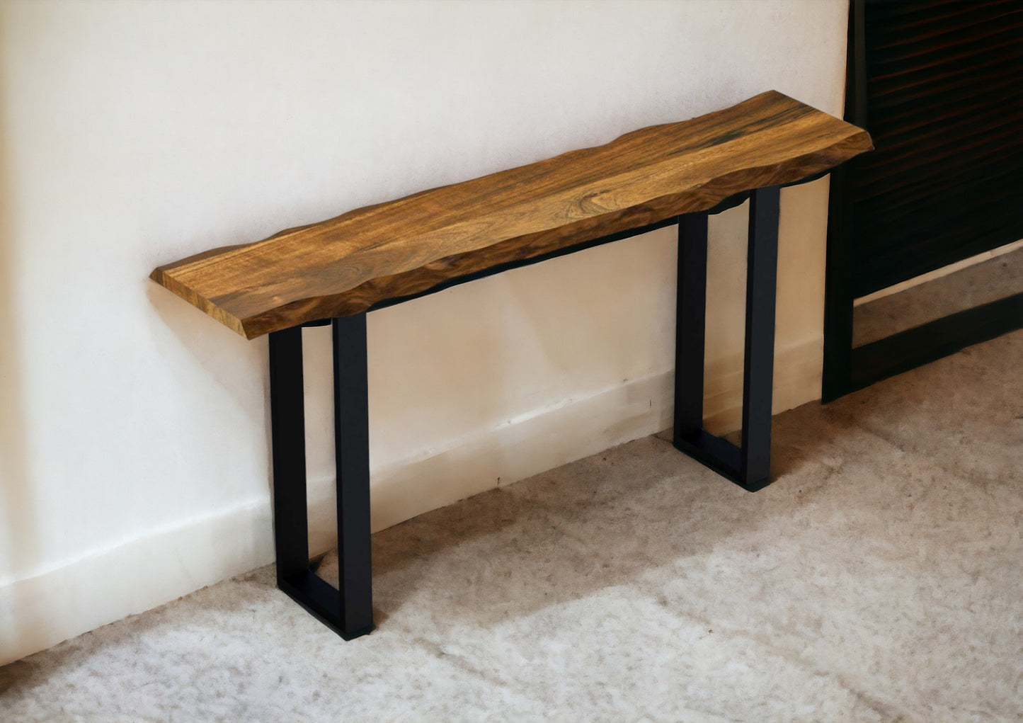 69" Brown and Black Solid Wood Distressed Sled Console Table