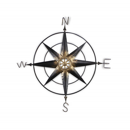 39" Black Rustic Compass Metal Wall Decor