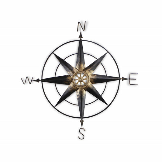 39" Black Rustic Compass Metal Wall Decor