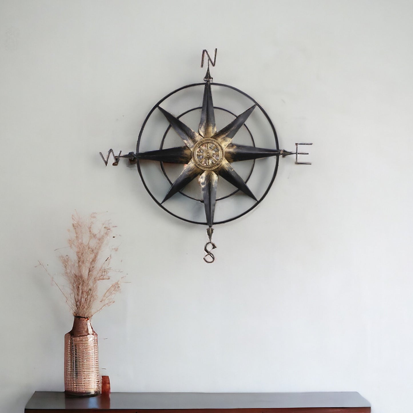 39" Black Rustic Compass Metal Wall Decor