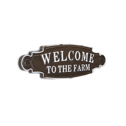 Welcome To The Farm Lacquered Black And White Metal Wall Art