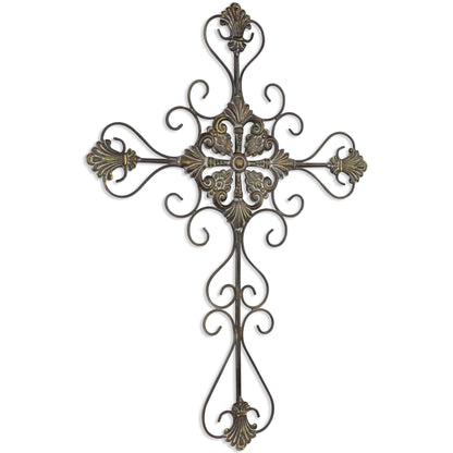 29" Gray Metal Scroll Design Gray Hanging Cross Wall Decor