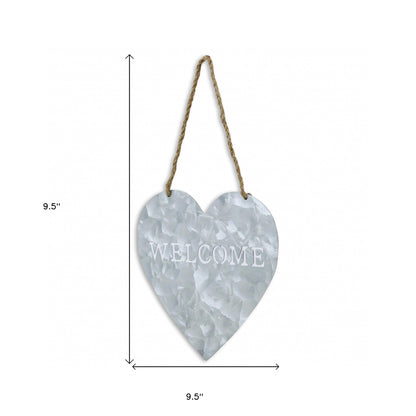 10" Gray Galvanized Metal Heart Shaped Welcome Wall Decor