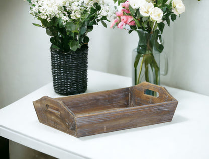 Dark Brown Finish Wood Serving Tray With Handles