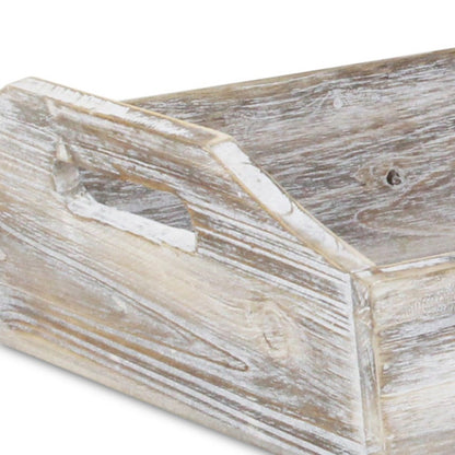 White Rustic Finish Wood Serving Tray With Handles