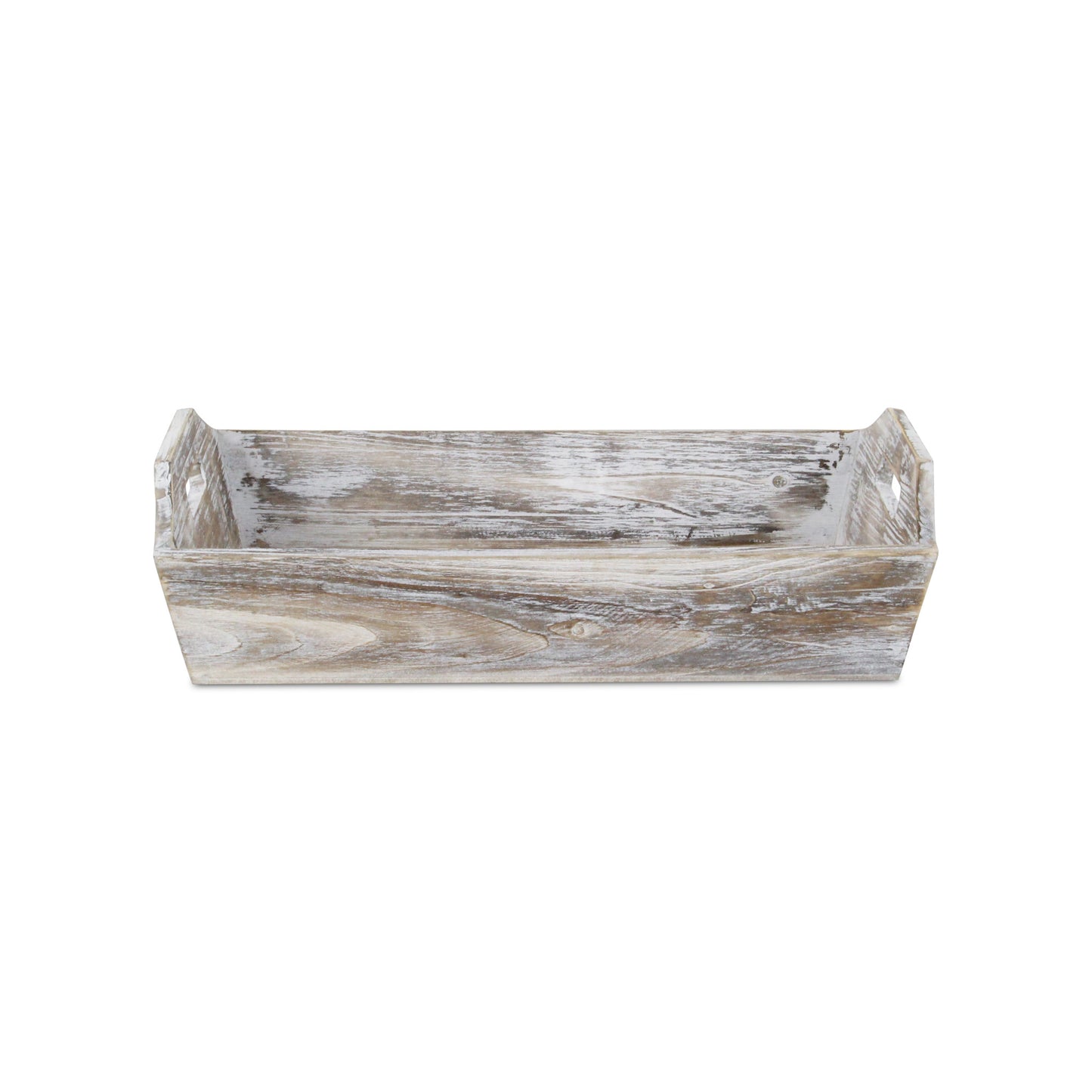 White Rustic Finish Wood Serving Tray With Handles