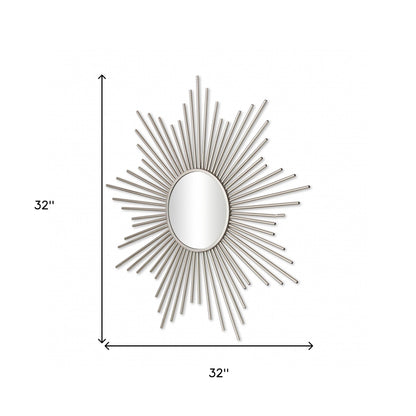 Striking Silver Metal Sunburst Design Wall Mirror