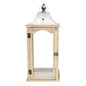 Set Of 2 Brown Wood Finished Frame Glass And Metal Top Lanterns