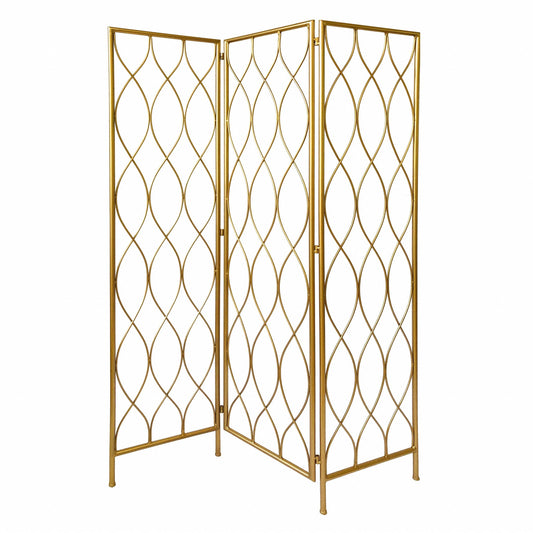 71" Gold Iron Folding Three Panel Screen Room Divider