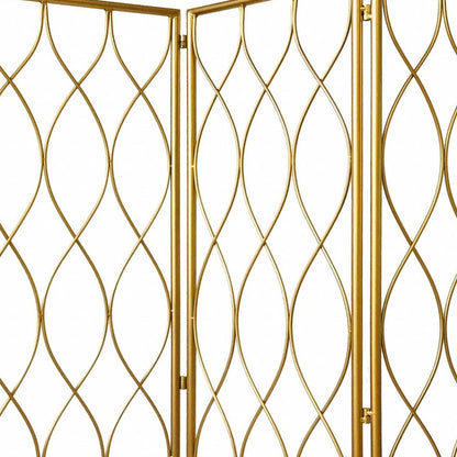 71" Gold Iron Folding Three Panel Screen Room Divider