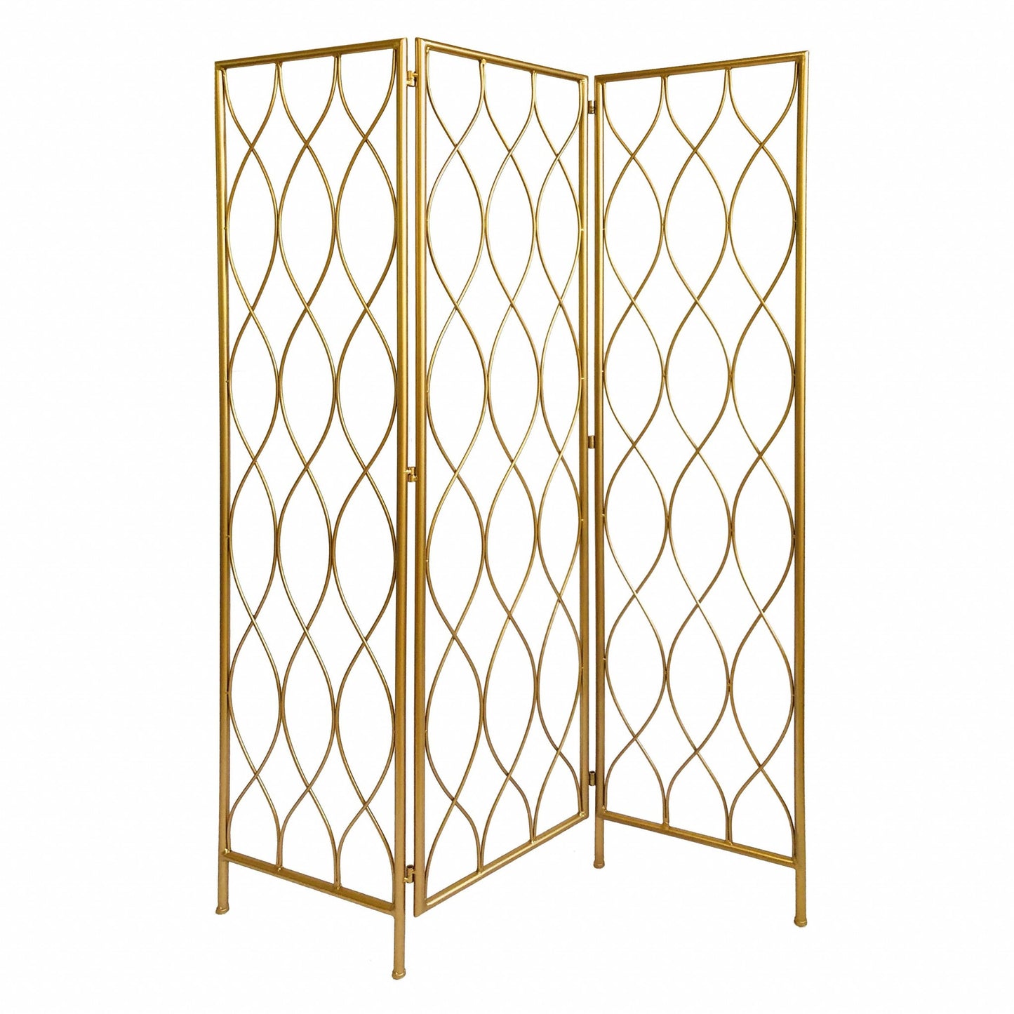 71" Gold Iron Folding Three Panel Screen Room Divider