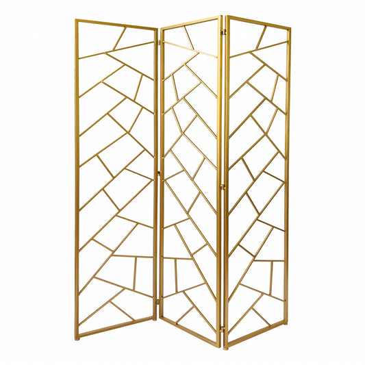 71" Gold IronFolding Three Panel Screen Room Divider