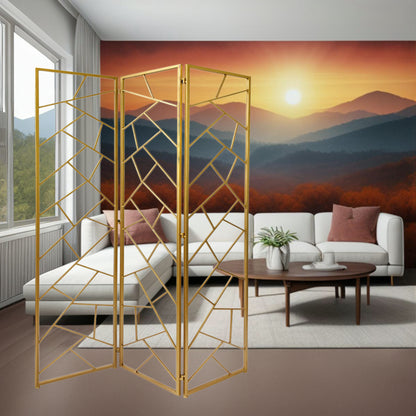 71" Gold IronFolding Three Panel Screen Room Divider