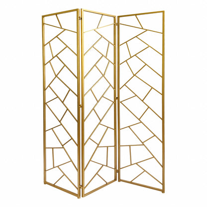 71" Gold IronFolding Three Panel Screen Room Divider