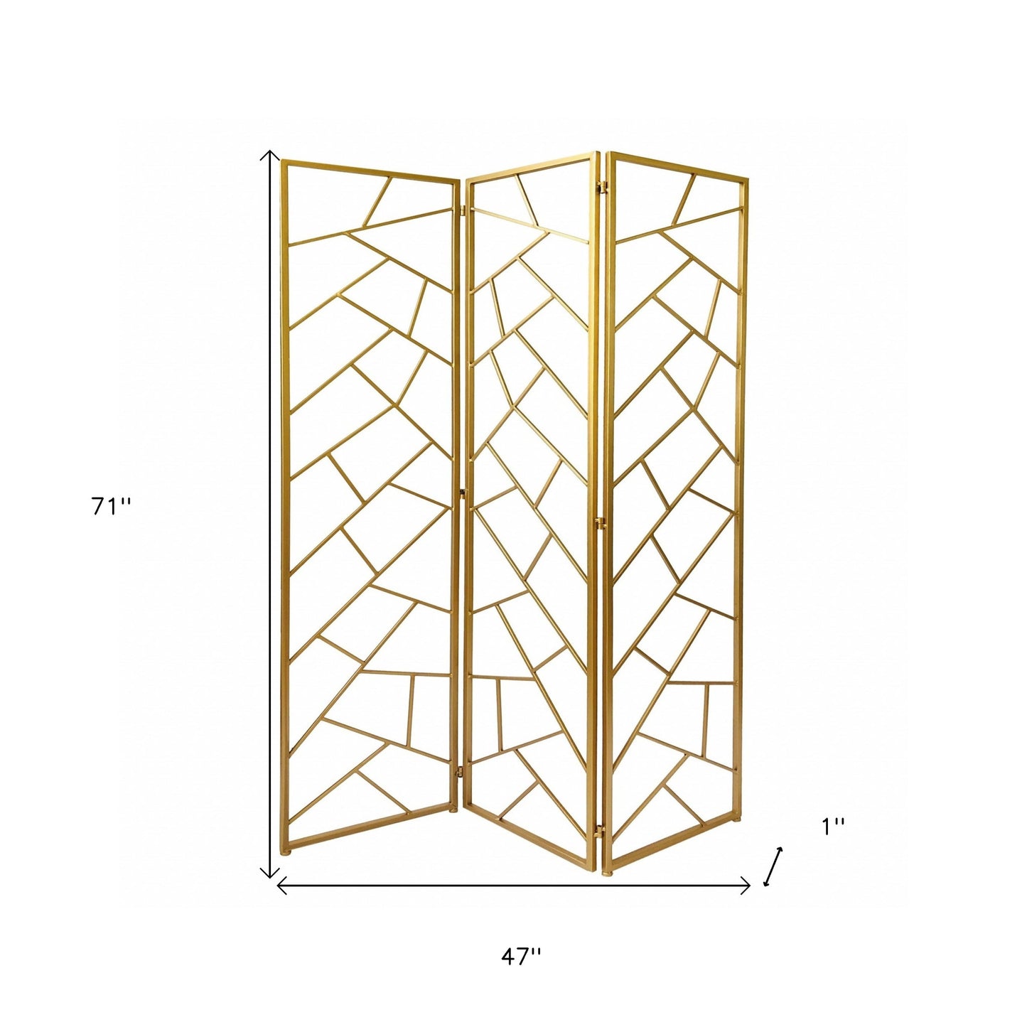 71" Gold IronFolding Three Panel Screen Room Divider