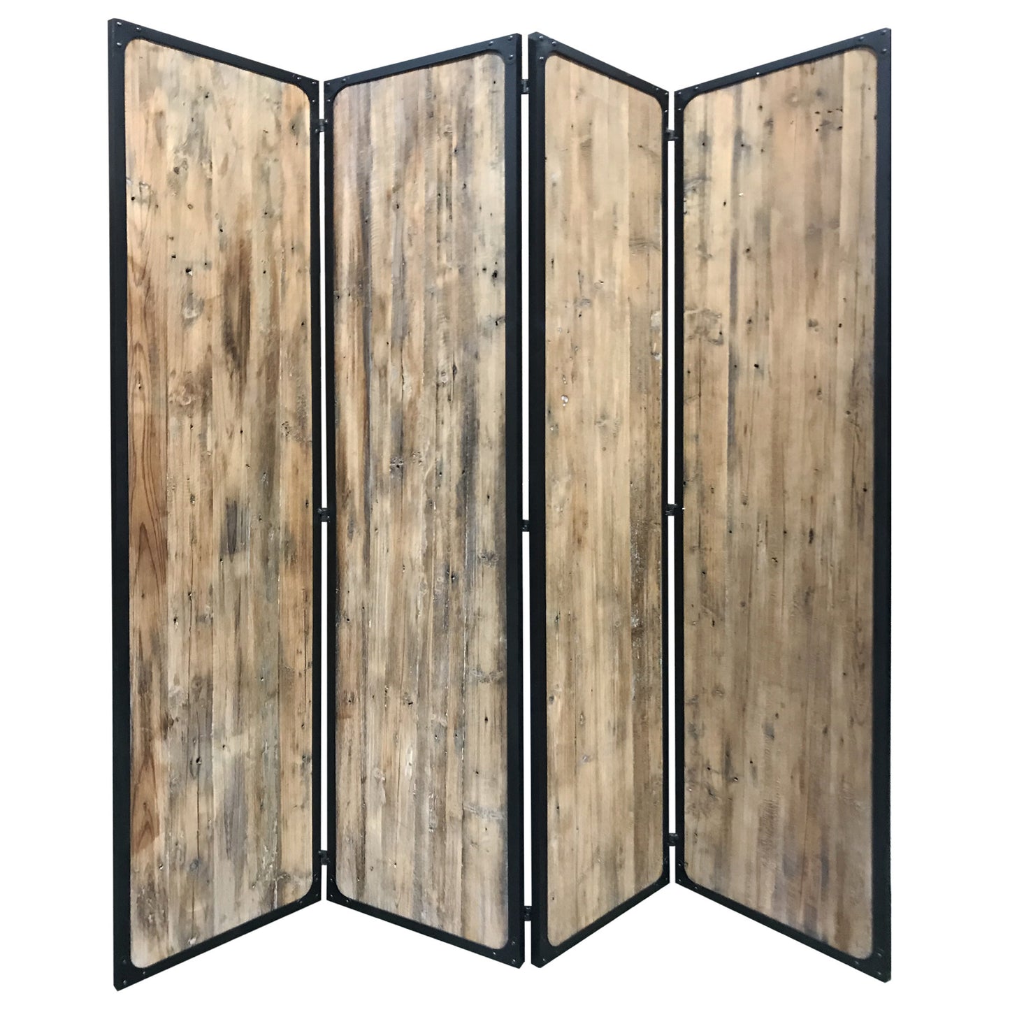 84" Brown Solid Wood Folding Four Panel Screen Room Divider