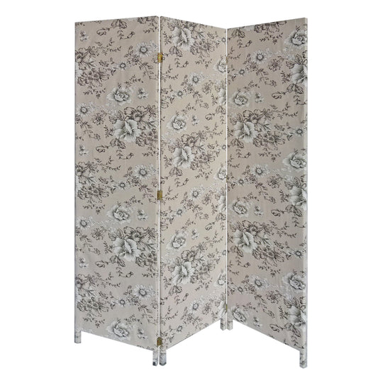 71" Beige and Black Fabric Folding Three Panel Screen Room Divider