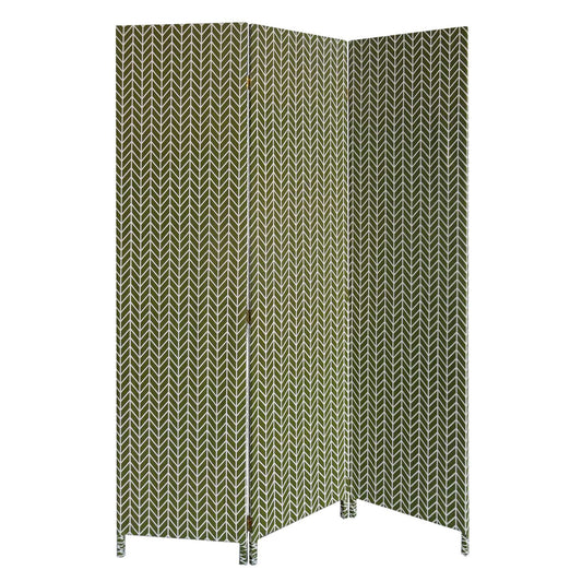 71" Green Fabric Folding Three Panel Screen Room Divider