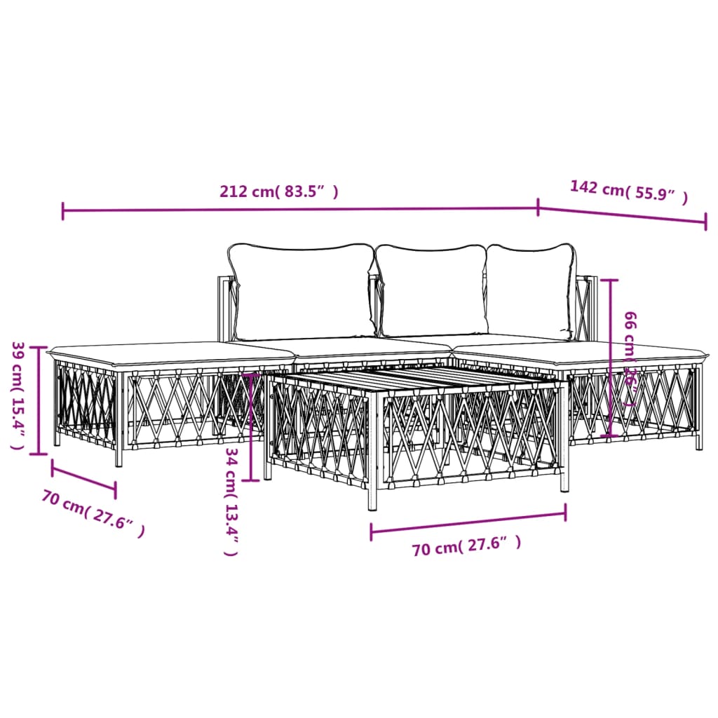 5 Piece Patio Lounge Set with Cushions Anthracite Steel