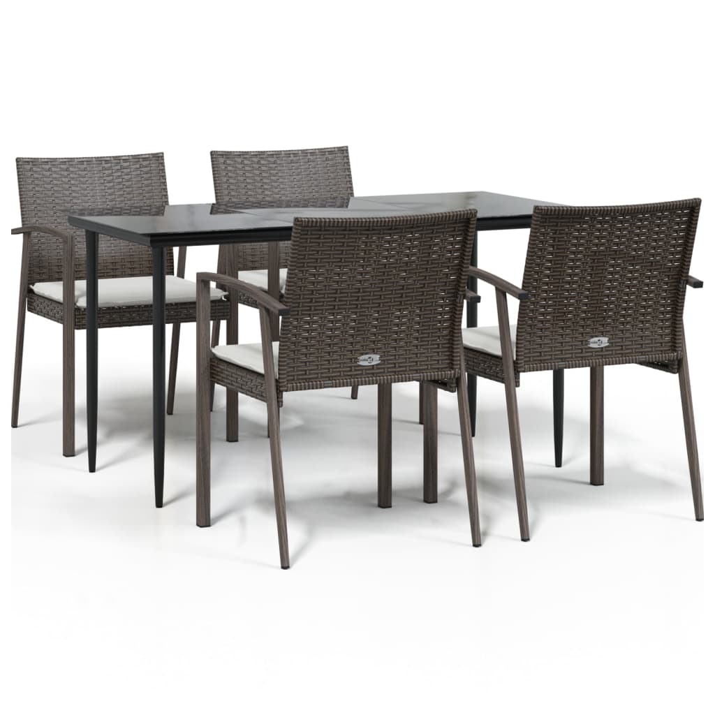 5 Piece Patio Dining Set with Cushions Poly Rattan and Steel